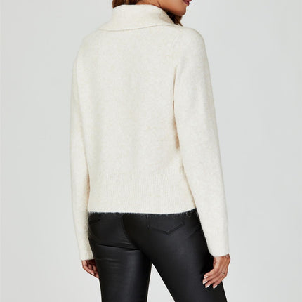 Zippered turtleneck Knit Top In Cream