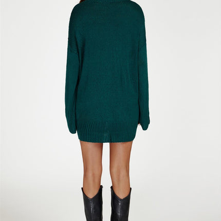 Knit Crew Neck Extended Jumper In Dark Green
