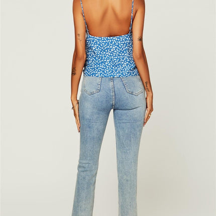 Peaty Summer Floral Print Cowl Neck Cami Top in Blue