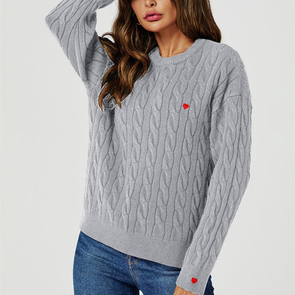 Heart Embroidery Jumper Top In Grey