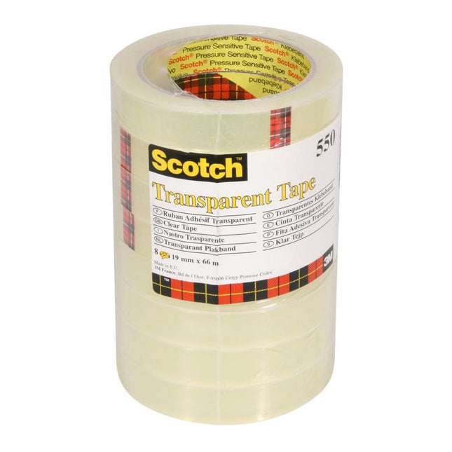 Scotch® Transparentes Klebeband 550, 19 mm x 66 m, 8 Rollen | Packung (8 Stück)