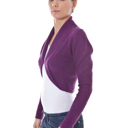 DATCH Shrug Damen – Langes Strickjäckchen in Lila mit Knopfverschluss für Herbst/Winter