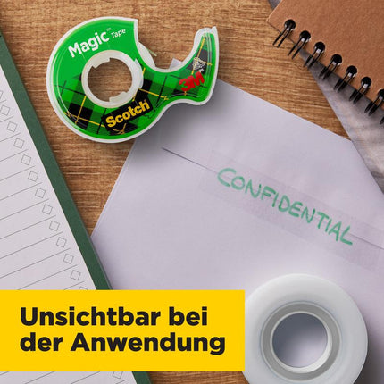 Scotch® Magic™ Unsichtbares Klebeband, 3 Rollen, 19 mm x 25 m + 1 Handabroller GRATIS | Packung (1 Stück)