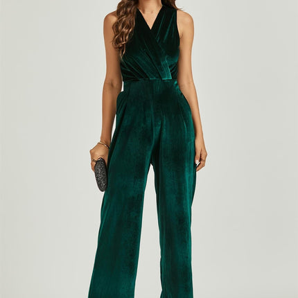 Velvet Wrap Jumpsuit In Green