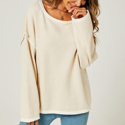 White Striped Oversized Jumper Top In Beige