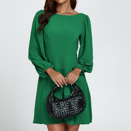 Back V Neck Mini Dress In Green