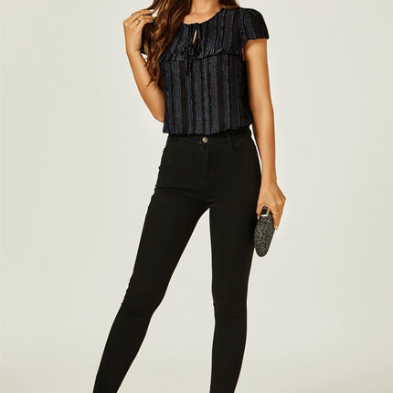 Flocked Tulle Sheer Top In Black