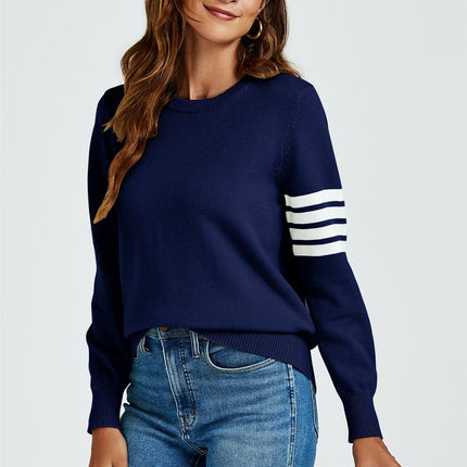 Stripe Pattern Jumper Top In Navy