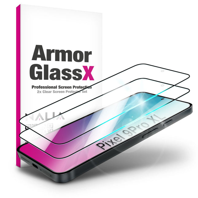 NALIA ArmorGlassX für Google Pixel 9 Pro XL Glas, Set 2x Schutzglas [9H], Kristallklares Hartglas mit schwarzem Rahmen, Reaktionsschnell, Anti-Kratz, Einfache Montage, Blasenfrei