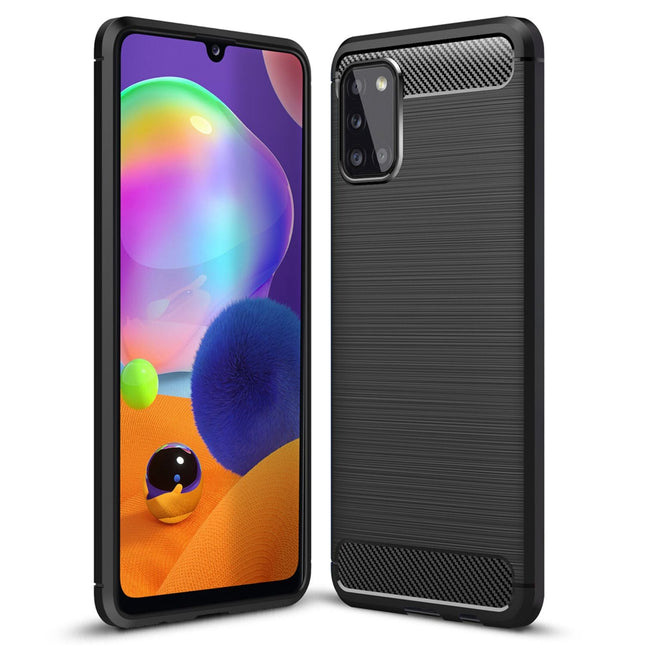 NALIA Design Handy Hülle für Samsung Galaxy A31, Carbon Look Cover Case Bumper