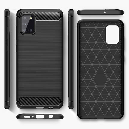 NALIA Design Handy Hülle für Samsung Galaxy A31, Carbon Look Cover Case Bumper