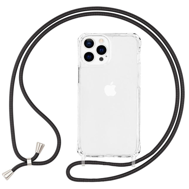 NALIA Klares Hybrid Case mit Kette für iPhone 13 Pro, Transparent Anti-Gelb Robust Verstärkte Ecken Hardcase & Silikon Rahmen, Stoßfeste Schutzhülle & Handy-Schnur