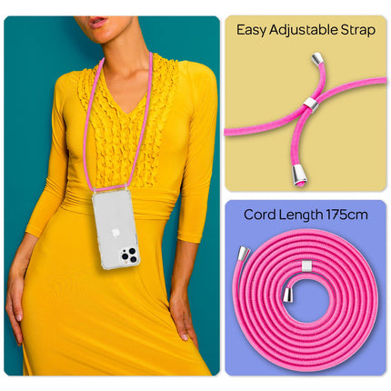 NALIA Klares Hybrid Case mit Kette für iPhone 13 Pro, Transparent Anti-Gelb Robust Verstärkte Ecken Hardcase & Silikon Rahmen, Stoßfeste Schutzhülle & Handy-Schnur