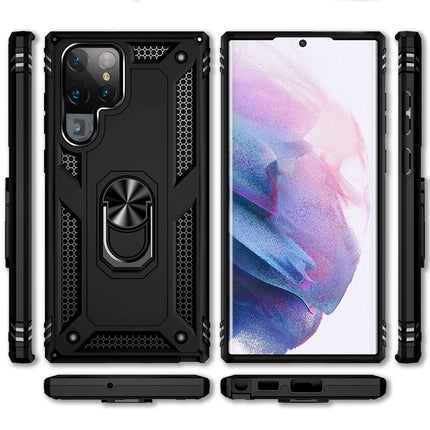 NALIA Military-Style Ringhülle für Samsung Galaxy S22 Ultra, Extrem Schützend Stoßfest, 360° Ring für Aufsteller