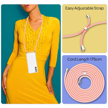 NALIA Handyhülle mit Kette für Samsung Galaxy S22, Transparente Klare Schutzhülle & Handy-Schnur zum Umhängen