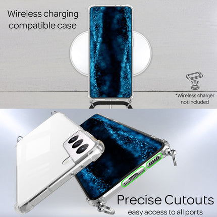 NALIA Handyhülle mit Kette für Samsung Galaxy S22, Transparente Klare Schutzhülle & Handy-Schnur zum Umhängen