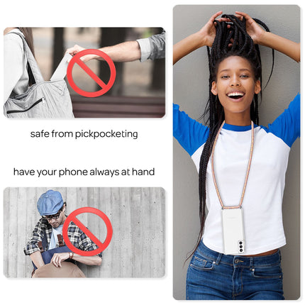 NALIA Handyhülle mit Kette für Samsung Galaxy S22, Transparente Klare Schutzhülle & Handy-Schnur zum Umhängen