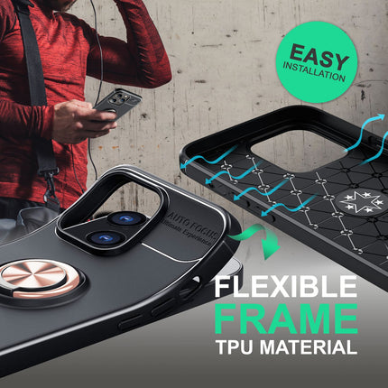 Hülle für iPhone 14 Plus - Matt Schwarz Ring Handyhülle Aufsteller Ständer Cover
