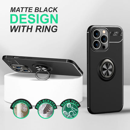 Hülle für iPhone 14 Pro Max - Matt Schwarze Ring Handyhülle Aufsteller Ständer