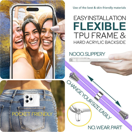 Hülle mit Band für iPhone 15 Pro Handyhülle Umhänge Case Handy Kette Kordel Seil