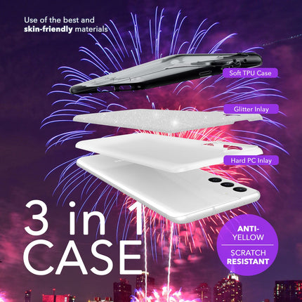 NALIA Hybrid Glitzerhülle für Samsung Galaxy S24 Plus Hülle, Glänzende Glitzer Schutzhülle mit verstärktem Silikon