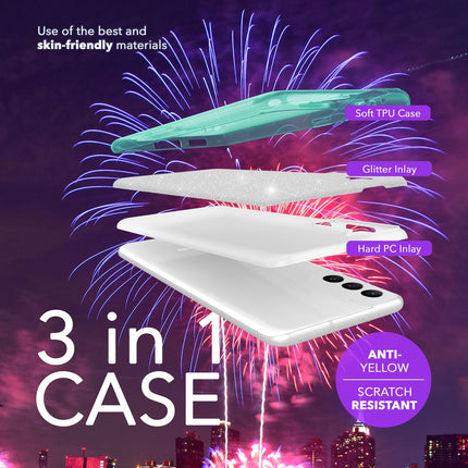 NALIA Hybrid Glitzerhülle für Samsung Galaxy S24 Plus Hülle, Glänzende Glitzer Schutzhülle mit verstärktem Silikon