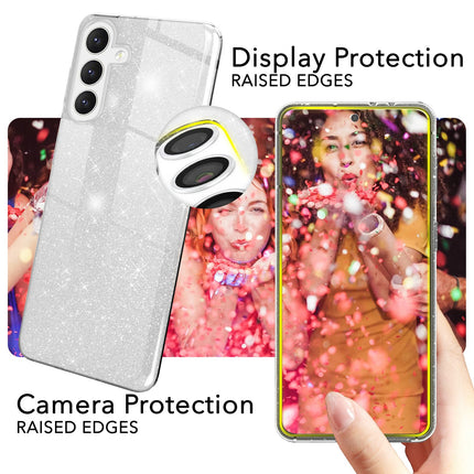 NALIA Hybrid Glitzerhülle für Samsung Galaxy S24 Plus Hülle, Glänzende Glitzer Schutzhülle mit verstärktem Silikon