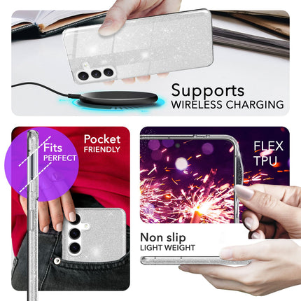 NALIA Hybrid Glitzerhülle für Samsung Galaxy S24 Plus Hülle, Glänzende Glitzer Schutzhülle mit verstärktem Silikon