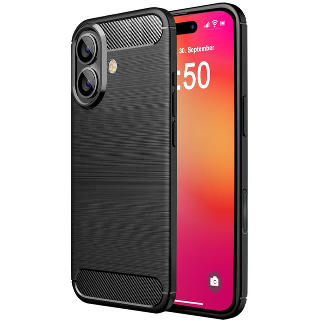 NALIA Carbon Style Hülle für iPhone 16, Matt-Schwarze Silikon Handyhülle in Kohlefaser-Optik, Business Cover Schutzhülle