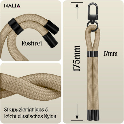NALIA Wristy Universal Lanyard Handy-Kette für Smartphone & Handyhüllen, Handgelenk-Schlaufe mit Metallkarabiner, Verstellbares Trageband, Anti-Diebstahl Handyband