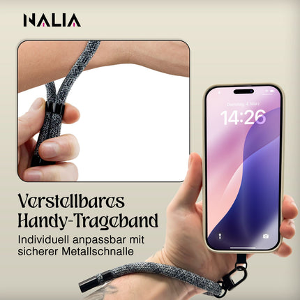 NALIA Wristy Universal Lanyard Handy-Kette für Smartphone & Handyhüllen, Handgelenk-Schlaufe mit Metallkarabiner, Verstellbares Trageband, Anti-Diebstahl Handyband