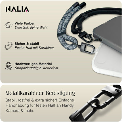 NALIA Wristy Universal Lanyard Handy-Kette für Smartphone & Handyhüllen, Handgelenk-Schlaufe mit Metallkarabiner, Verstellbares Trageband, Anti-Diebstahl Handyband