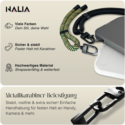 NALIA Wristy Universal Lanyard Handy-Kette für Smartphone & Handyhüllen, Handgelenk-Schlaufe mit Metallkarabiner, Verstellbares Trageband, Anti-Diebstahl Handyband