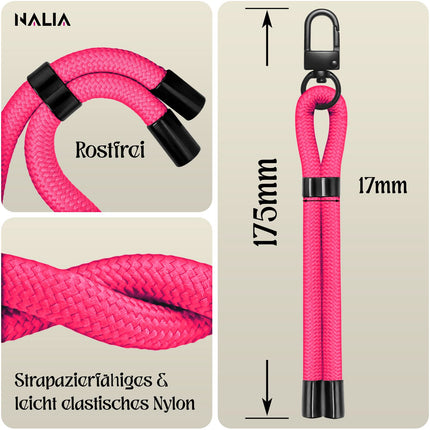NALIA Wristy Universal Lanyard Handy-Kette für Smartphone & Handyhüllen, Handgelenk-Schlaufe mit Metallkarabiner, Verstellbares Trageband, Anti-Diebstahl Handyband