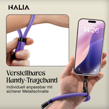 NALIA Wristy Universal Lanyard Handy-Kette für Smartphone & Handyhüllen, Handgelenk-Schlaufe mit Metallkarabiner, Verstellbares Trageband, Anti-Diebstahl Handyband