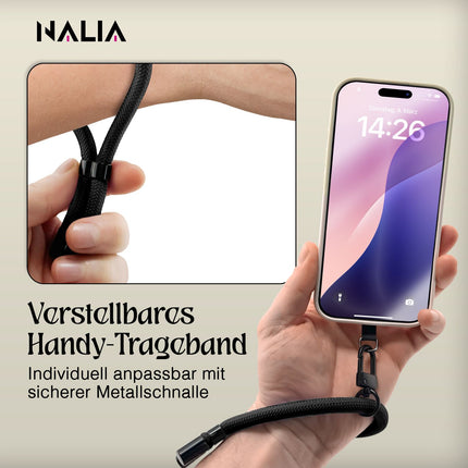 NALIA Wristy Universal Lanyard Handy-Kette für Smartphone & Handyhüllen, Handgelenk-Schlaufe mit Metallkarabiner, Verstellbares Trageband, Anti-Diebstahl Handyband