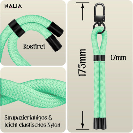 NALIA Wristy Universal Lanyard Handy-Kette für Smartphone & Handyhüllen, Handgelenk-Schlaufe mit Metallkarabiner, Verstellbares Trageband, Anti-Diebstahl Handyband