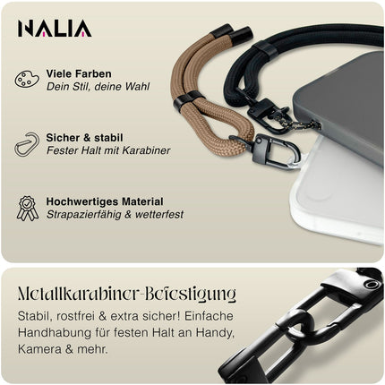NALIA Wristy Universal Lanyard Handy-Kette für Smartphone & Handyhüllen, Handgelenk-Schlaufe mit Metallkarabiner, Verstellbares Trageband, Anti-Diebstahl Handyband
