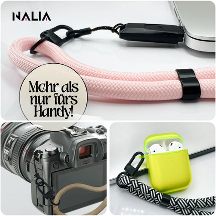NALIA Wristy Universal Lanyard Handy-Kette für Smartphone & Handyhüllen, Handgelenk-Schlaufe mit Metallkarabiner, Verstellbares Trageband, Anti-Diebstahl Handyband