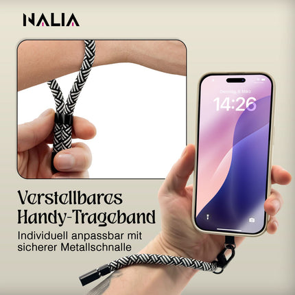 NALIA Wristy Universal Lanyard Handy-Kette für Smartphone & Handyhüllen, Handgelenk-Schlaufe mit Metallkarabiner, Verstellbares Trageband, Anti-Diebstahl Handyband