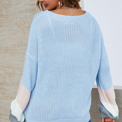 Grey & Peach Pink & White Striped Jumper In Blue