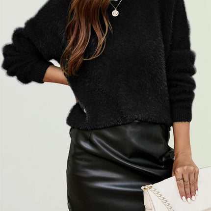 Relaxed Soft Comfy Jumper Top In Black