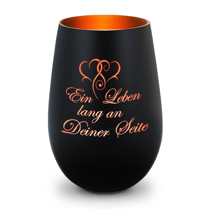 SEO. Deko Windlicht aus Glas mit Gravur - Ein Leben lang an deiner Seite - Geschenke für Sie & Ihn - Schwarz - Bronze Linkreich