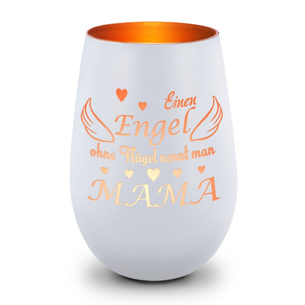 SEO. Deko Windlicht aus Glas mit Gravur - Einen Engel ohne Flügel nennt man Mama - Zum Mutterag - Weiß - Bronze Linkreich