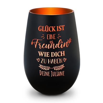 SEO. Deko Windlicht aus Glas mit Gravur - Glück ist eine Freundin wie Dich zu haben - Personalisiert mit - Schwarz - Bronze Linkreich