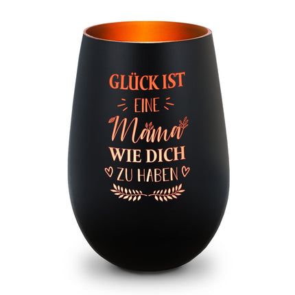 SEO. Deko Windlicht aus Glas mit Gravur - Glück ist eine Mama wie Dich zu haben - Schwarz - Bronze Linkreich