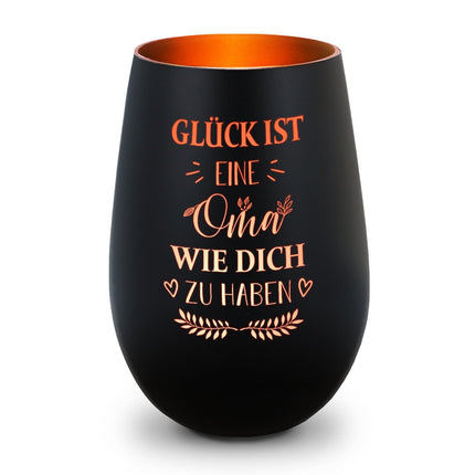 SEO. Deko Windlicht aus Glas mit Gravur - Glück ist eine Oma wie Dich zu haben - Ideal für Teelicht - Schwarz - Bronze Linkreich