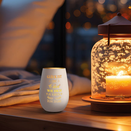 SEO. Deko Windlicht aus Glas mit Gravur - Glück ist eine Oma wie Dich zu haben - Personalisiert mit Namen - Weiß - Bronze Linkreich
