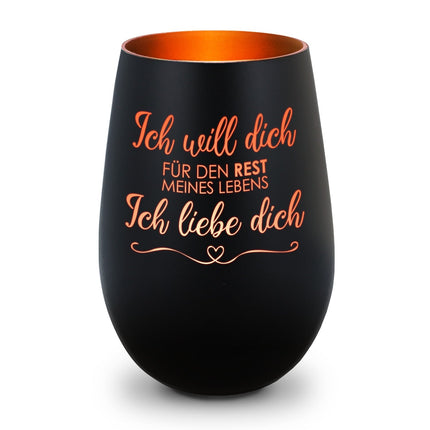 SEO. Deko Windlicht aus Glas mit Gravur - Ich will dich für den Rest meines Lebens - Schwarz - Bronze Linkreich