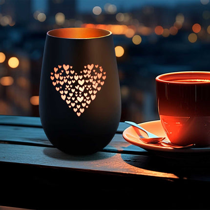 SEO. Deko Windlicht aus Glas mit Gravur - Merci dass es Dich gibt - Beidseitig graviertes Herzmotiv - Schwarz - Gold Linkreich